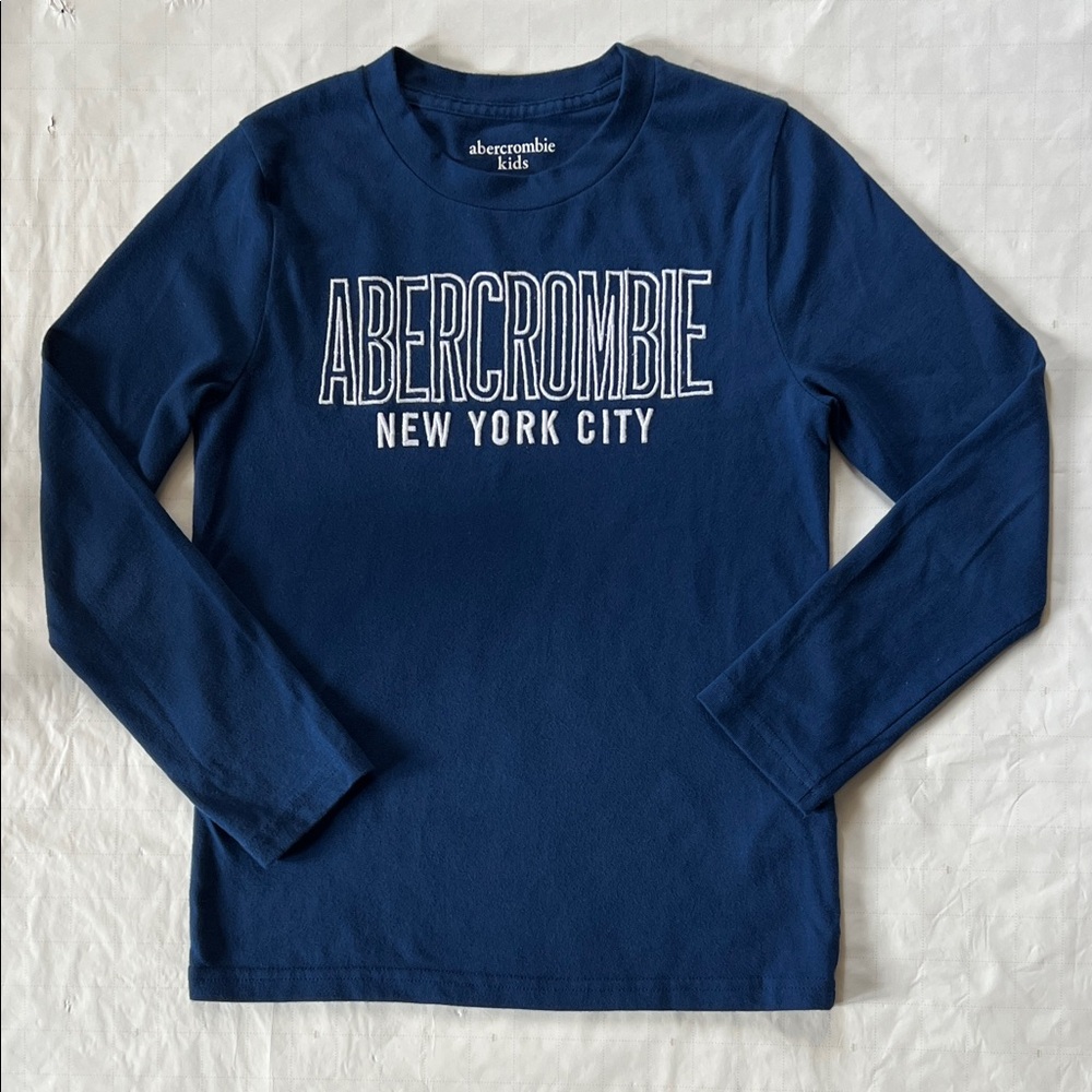 Abercrombie Kids Navy Long Sleeve Embroidered Tee - Size 7/8